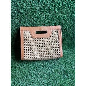 Pink Haley Helena Cane Webbing Leather Clutch Camel